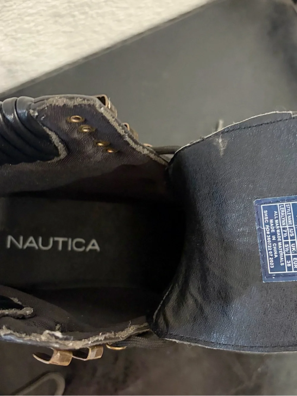 Nautica Men's Black Lace-Up Boots with Gold Hardware Accents